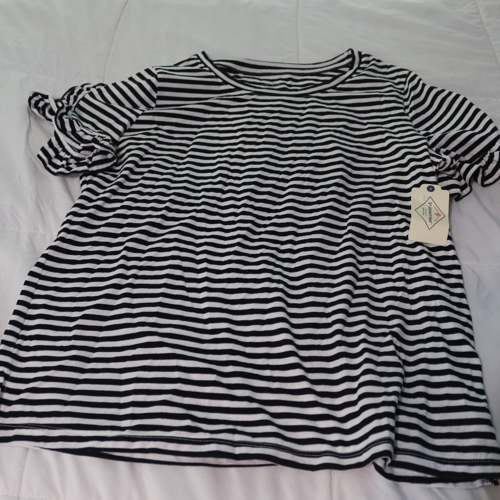 NWT St. John's Bay Black White Striped Top